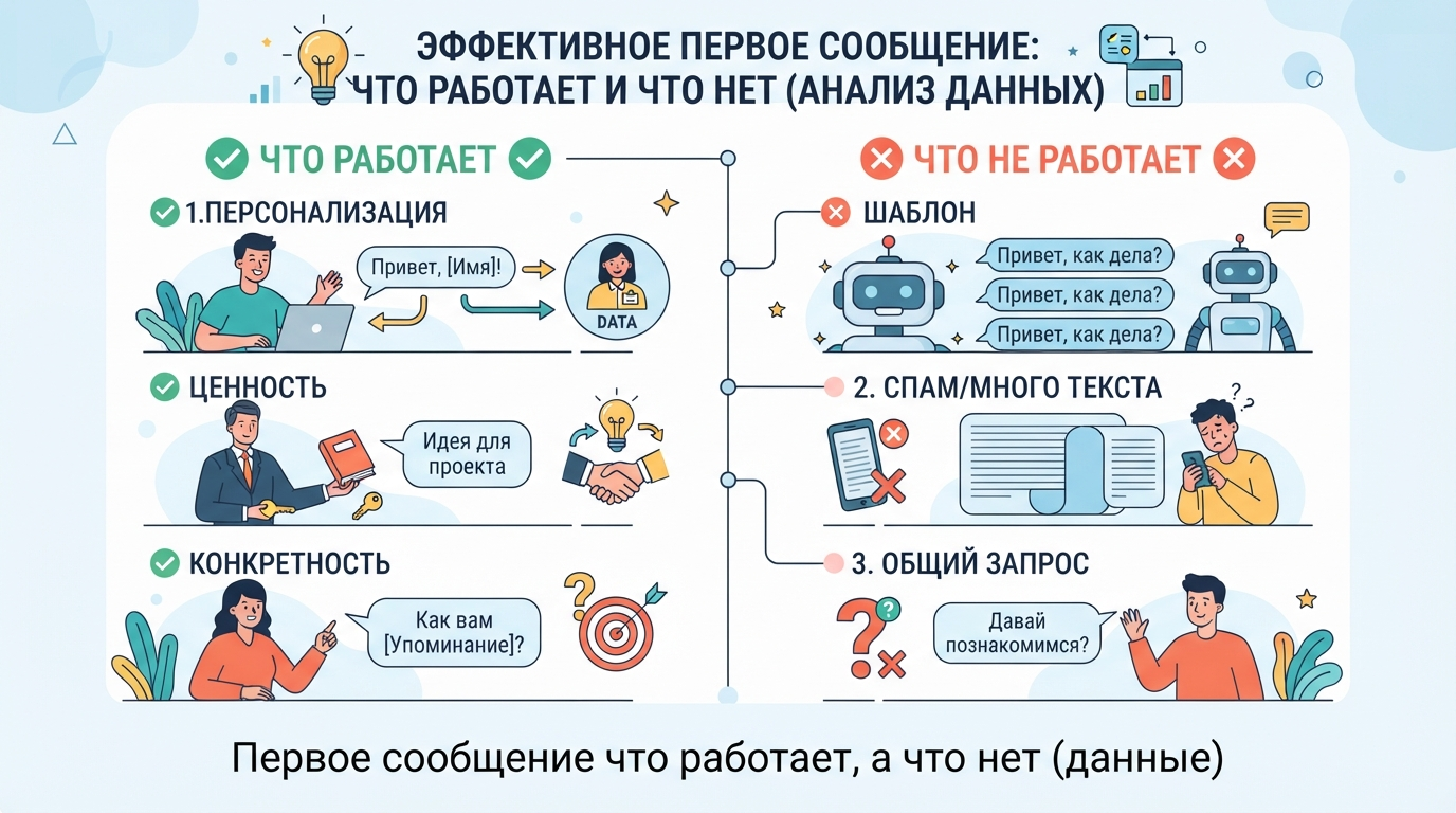 Первое сообщение: что работает, а что нет (данные)